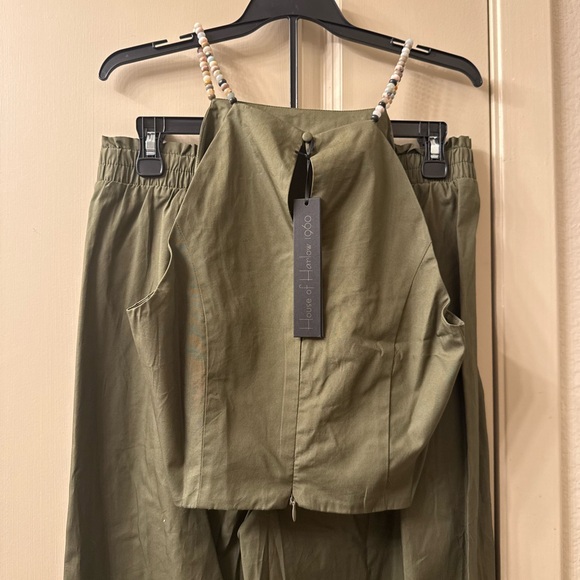 Olive Green Beaded Top And Pants Set - Picture 4 of 5